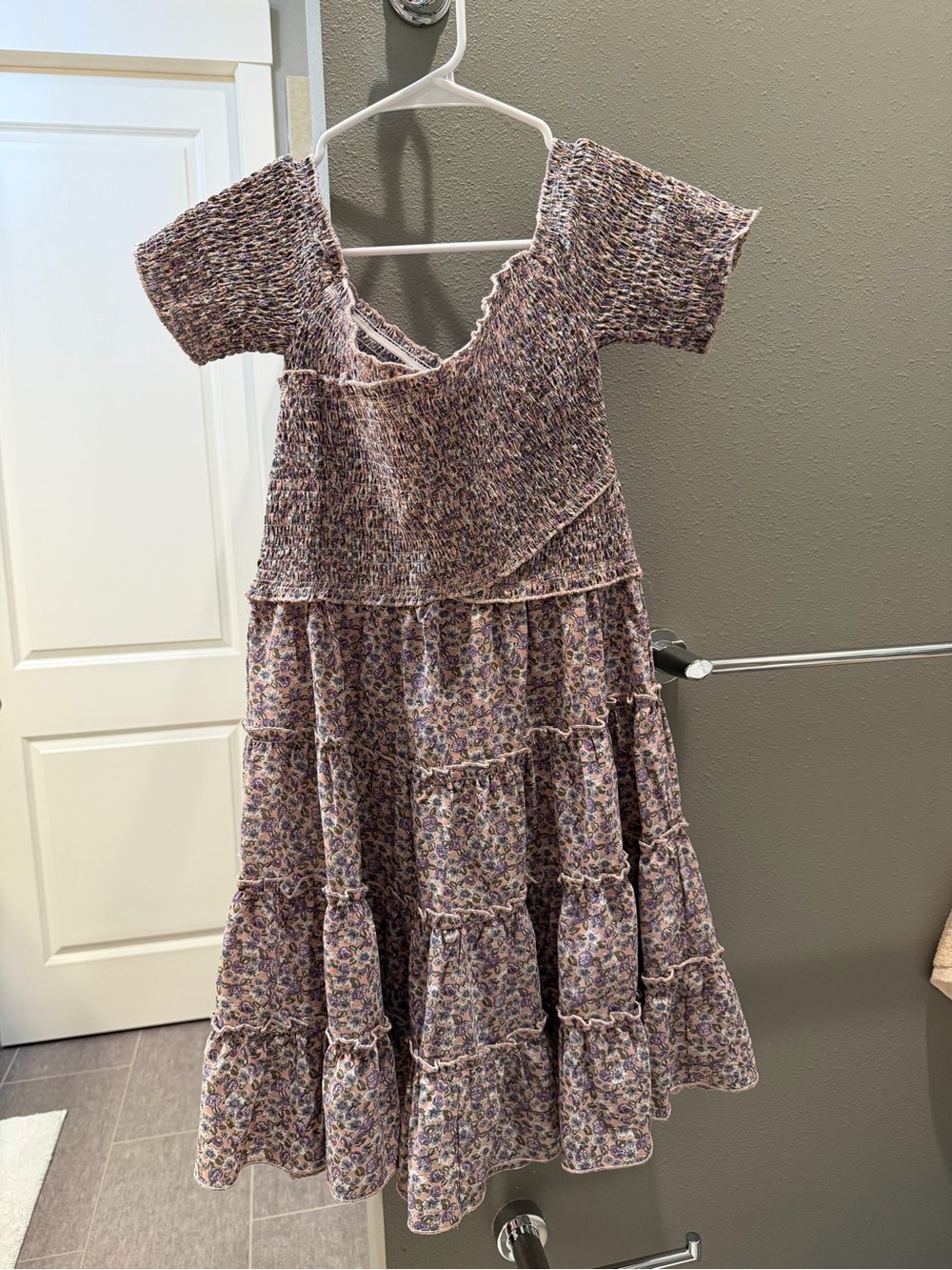 Storia Lavender Floral Smocked Tiered Mini Dress
